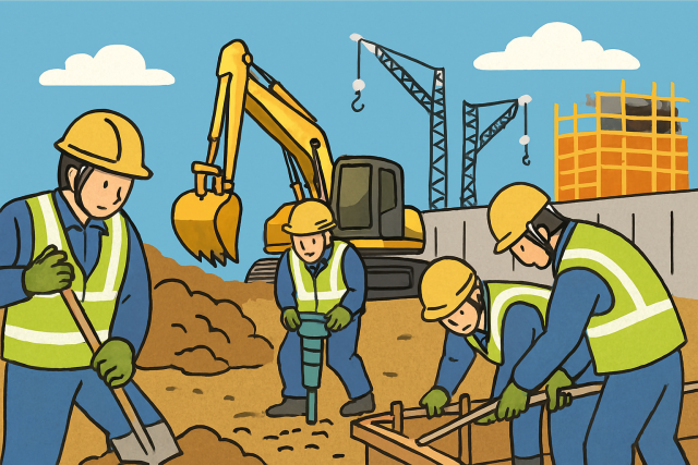 土木工事の作業員たち